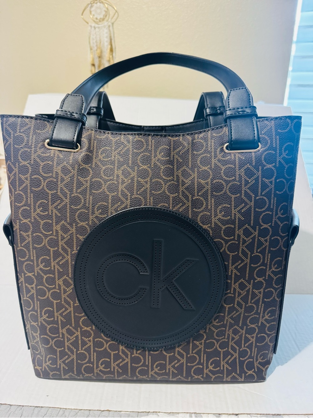 Calvin Klein Brown and black Monogram CK patch tote bag H4ABJAG4 BNWT